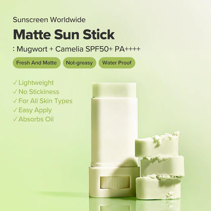 Matte Sun Stick Mugwort + Camelia Korean Sunscreen Stick for Face  No White Cast
